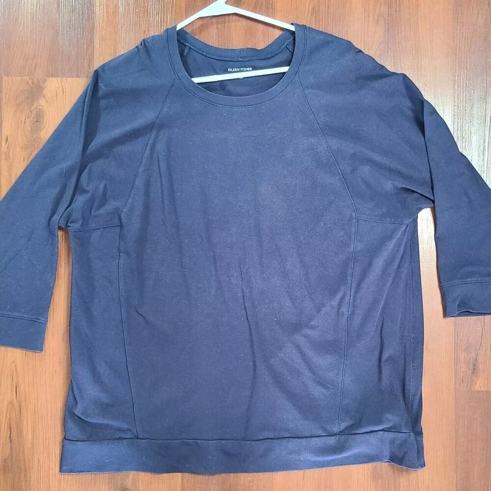 Eileen Fisher Women's GRAY Organic Cotton Gray 3/4 Sleeve Sweater Size L READ